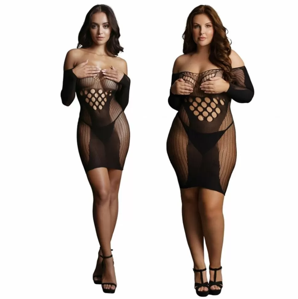 Sale Le Desir Contrast Net Long Sleeved Mini Dress Women'S Fetish Wear