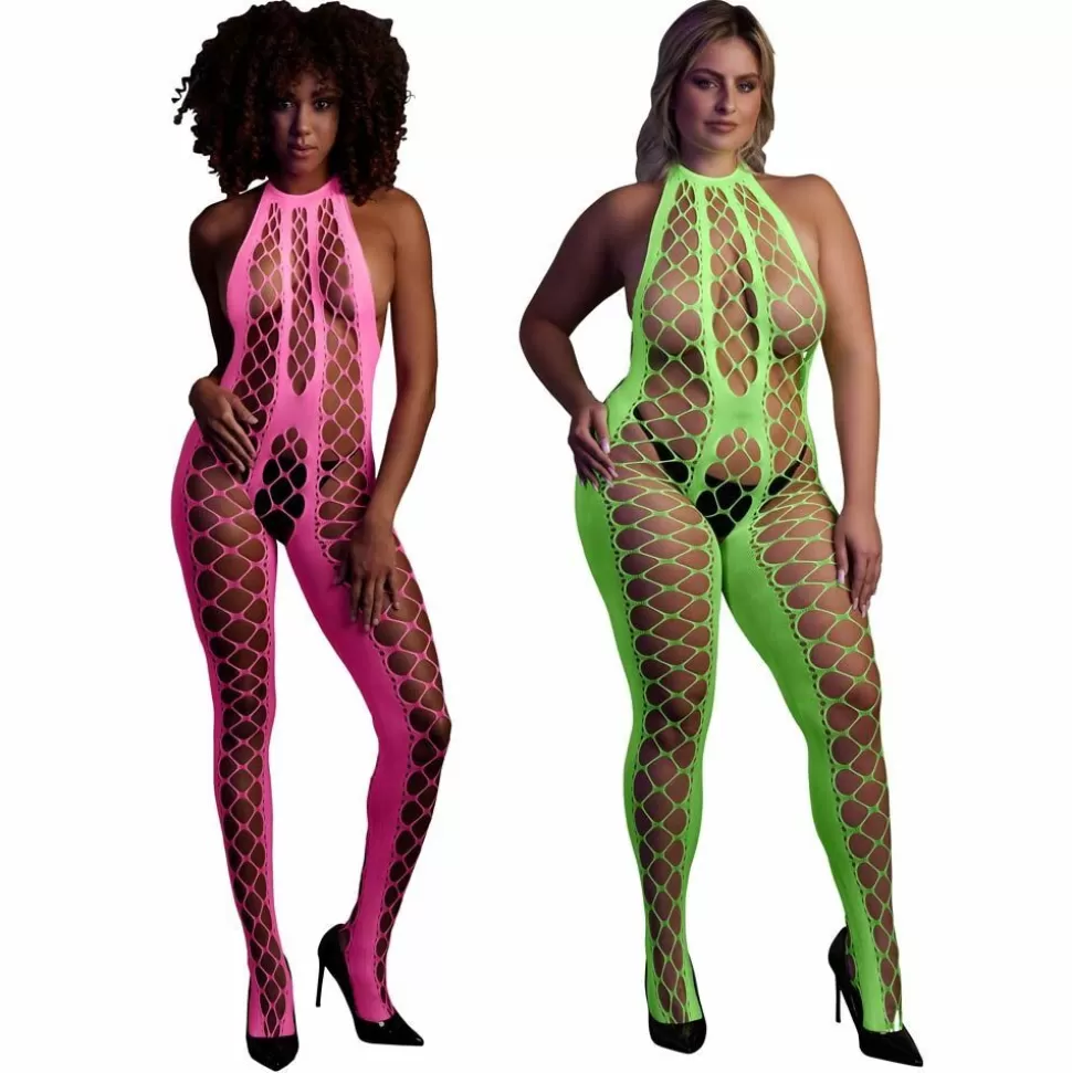 Shop ! Glow In The Dark Bodystocking With Halterneck Women'S Fetish Wear