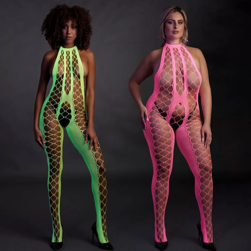 Shop ! Glow In The Dark Bodystocking With Halterneck Women'S Fetish Wear