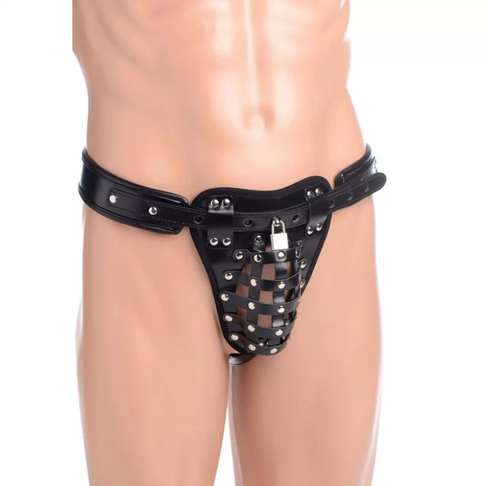 Store Strict Leather Netted Male Chastity Jock 32.5 - 40.5 Inches Chastity Devices