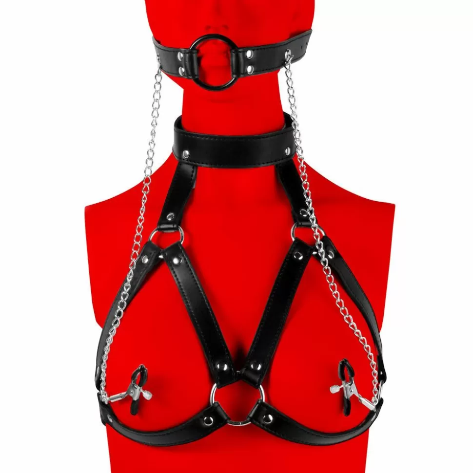 Cheap Supressed Bondage Harness With Gag & Nipple Clamps Restraints